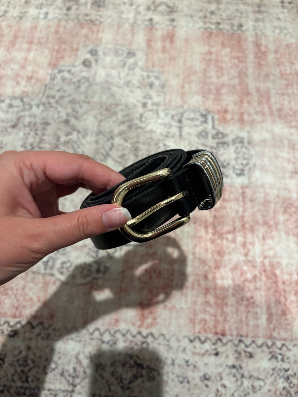 Anthropologie Black Leather Belt with Gold-silver belt